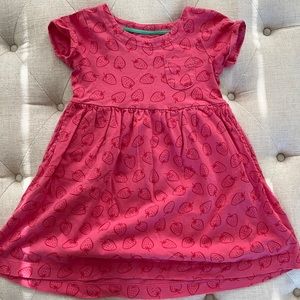 Mini Boden Pink Cotton Dress With Strawberry Print Size 4/5